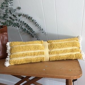 Yellow cream textured tassel pillow